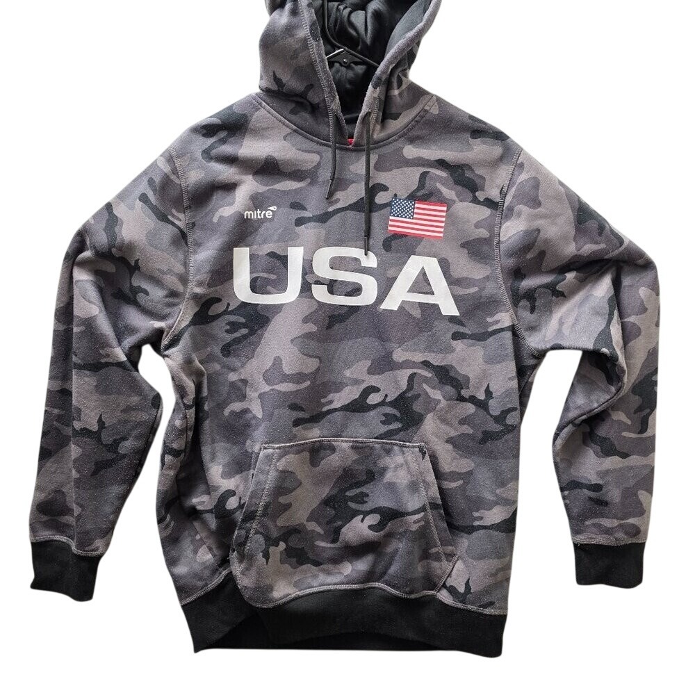 Mitre Mens USA Camo Pullover Hoodie‎ Flag Graphic Fleece Medium